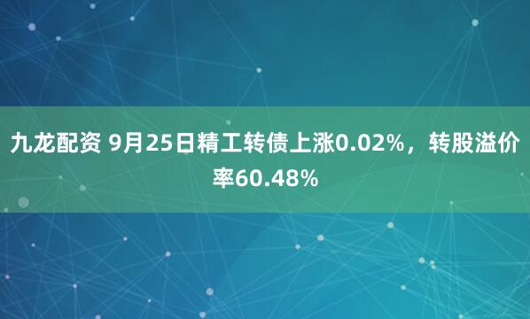 九龙配资 9月25日精工转债上涨0.02%，转股溢价率60.48%